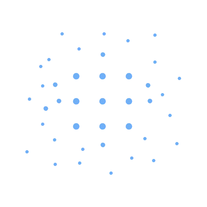 Scattered dots gathering around a central grid