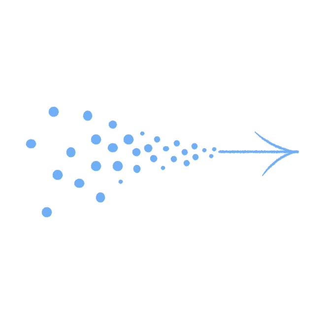 Dots converging into a single arrow