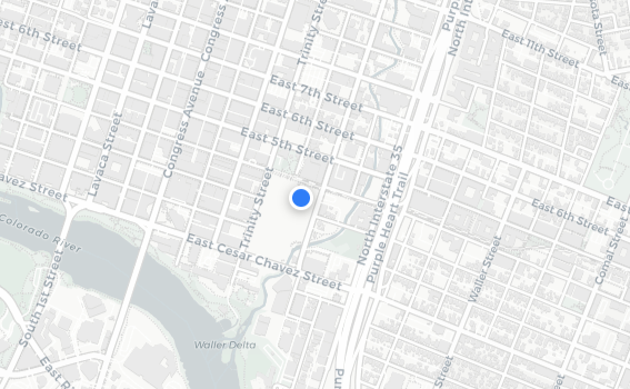 Map showing Hilton Austin at 500 East 4th Street in downtown Austin